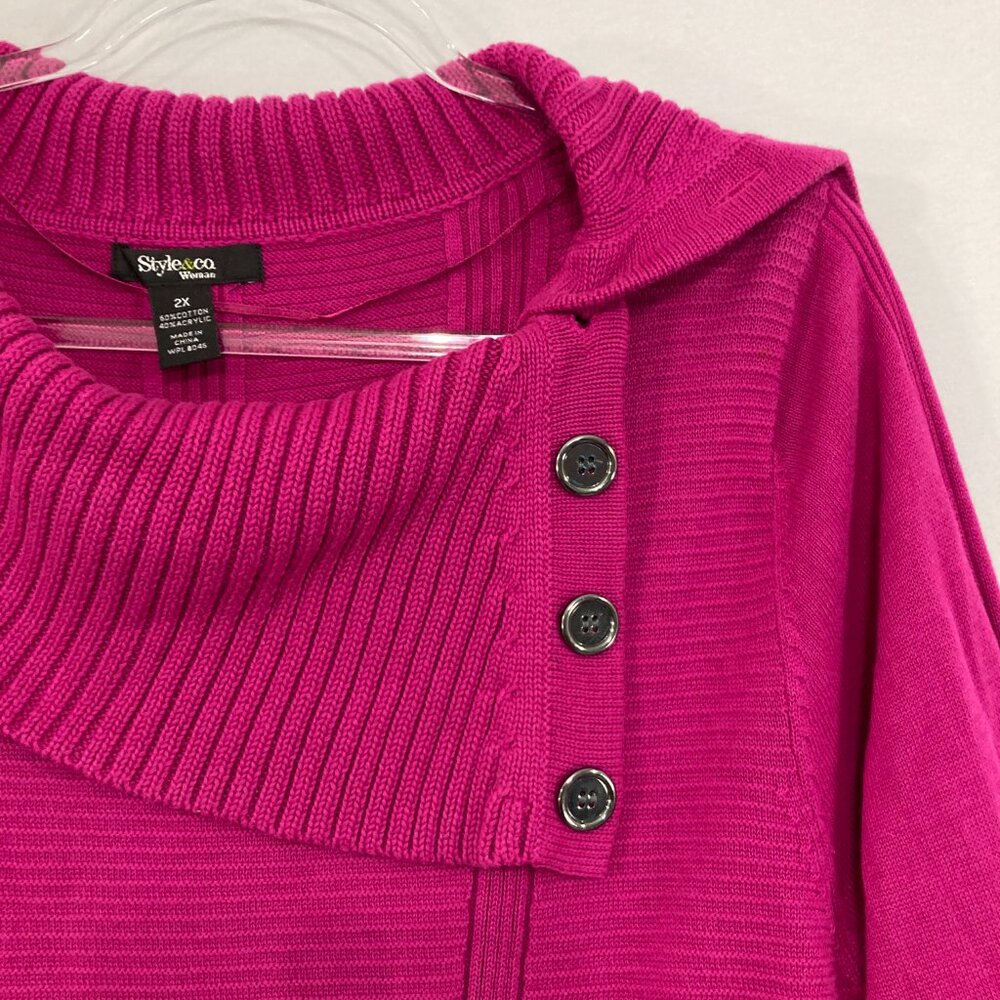 New Style & Co size 2X Pink Purple Soft Cozy Elegant Button Neck Tunic Sweater - Picture 4 of 8